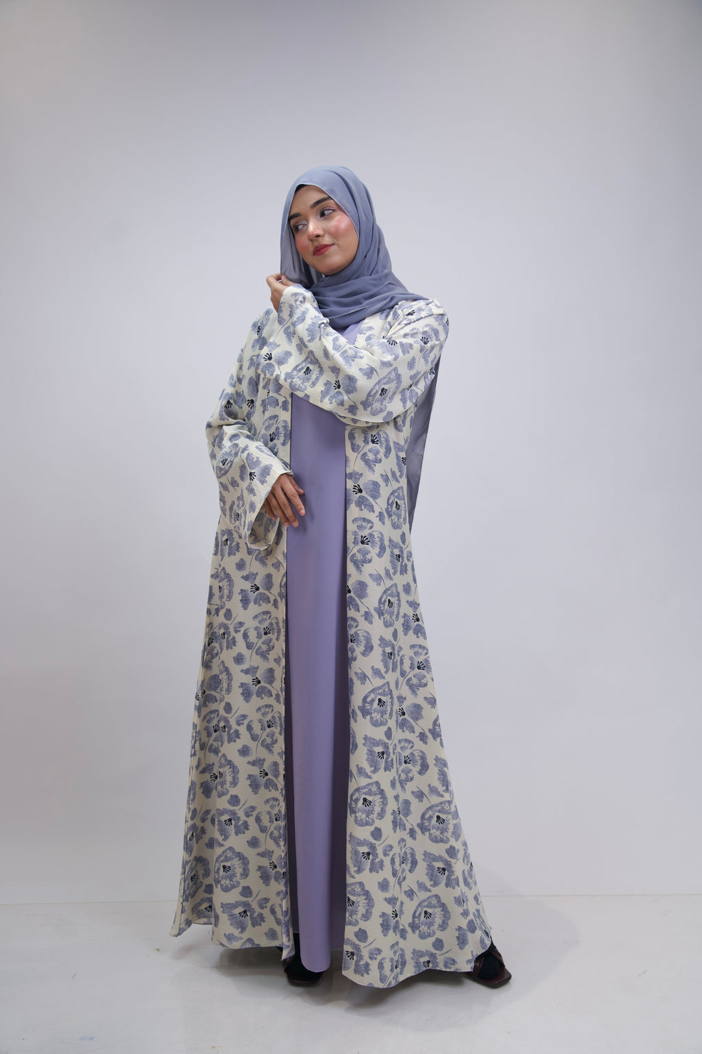 FLORAL PRINTED ABAYAH - LILAC