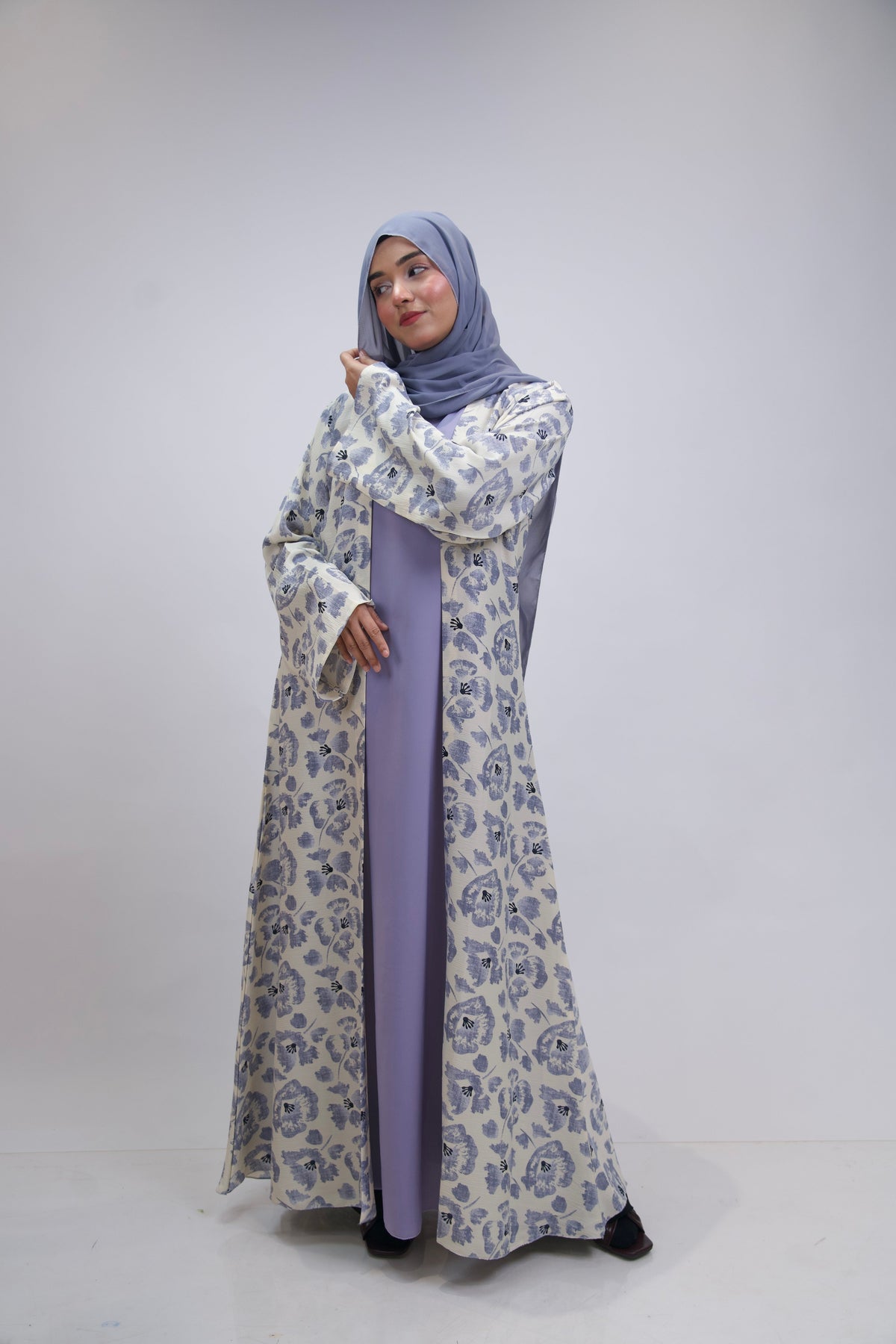 FLORAL PRINTED ABAYAH - LILAC