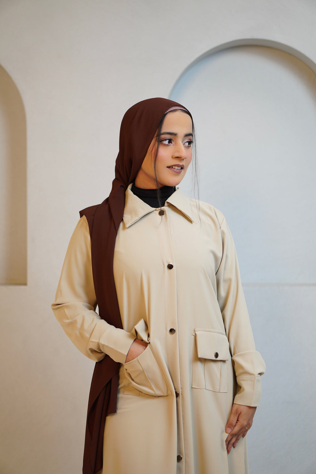 Modest Shirt Dress - Crème Beige