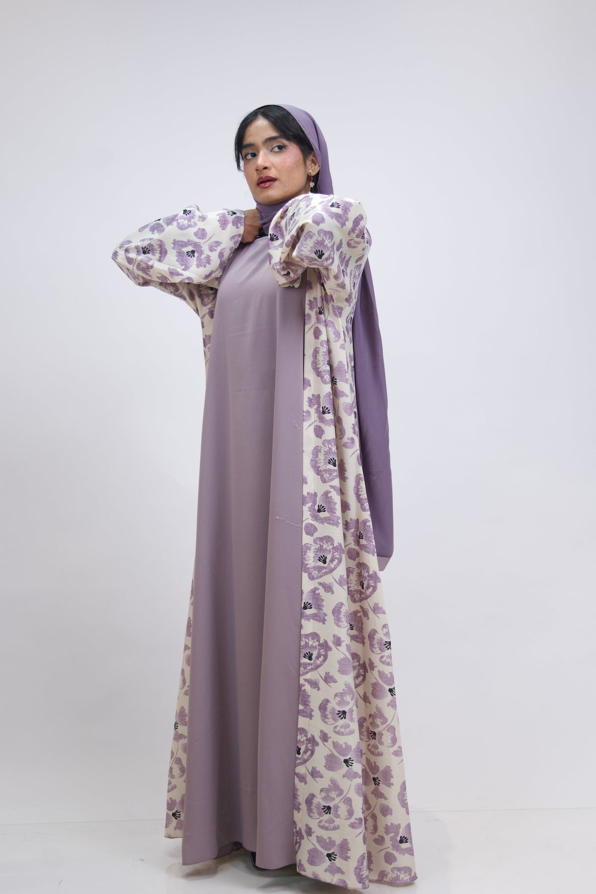 FLORAL PRINTED ABAYAH - LAVENDER