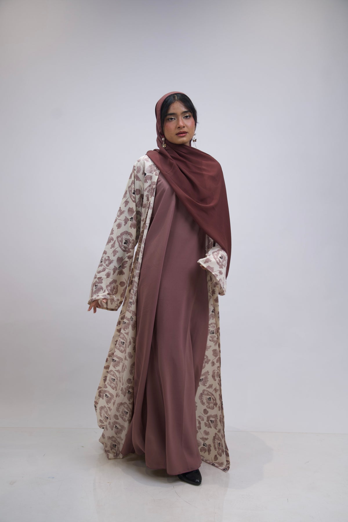 FLORAL PRINTED ABAYAH - ROSE