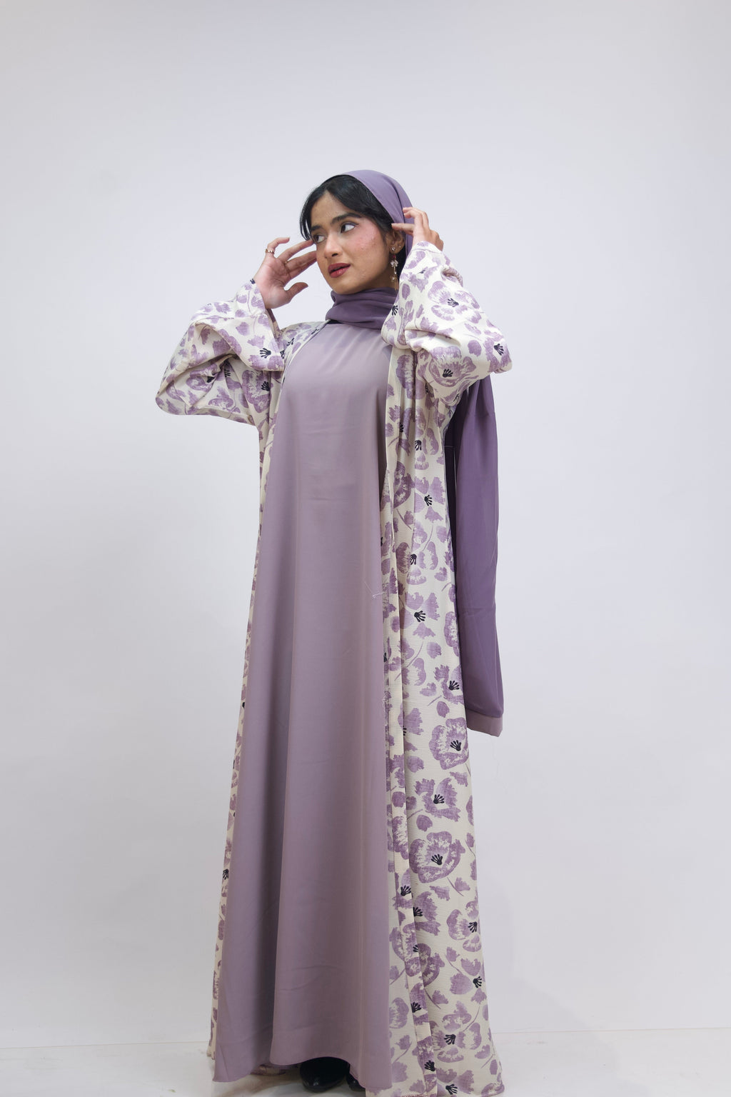 FLORAL PRINTED ABAYAH - LAVENDER