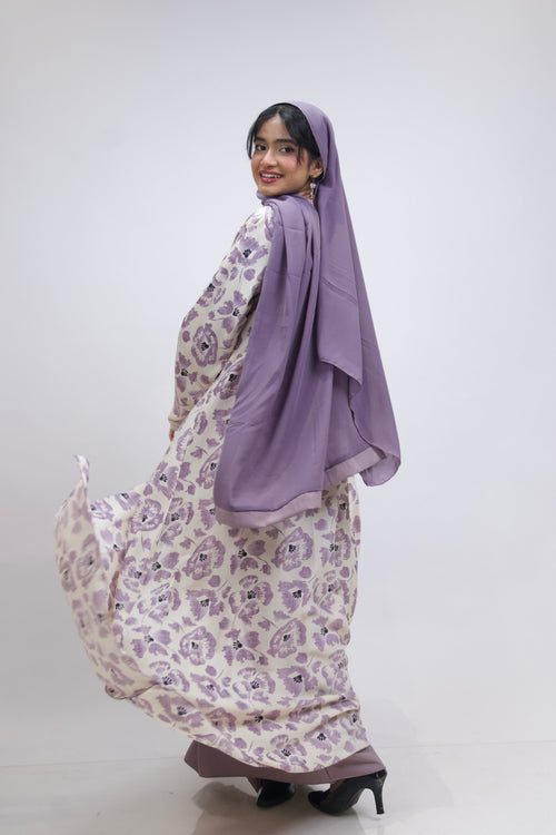 FLORAL PRINTED ABAYAH - LAVENDER