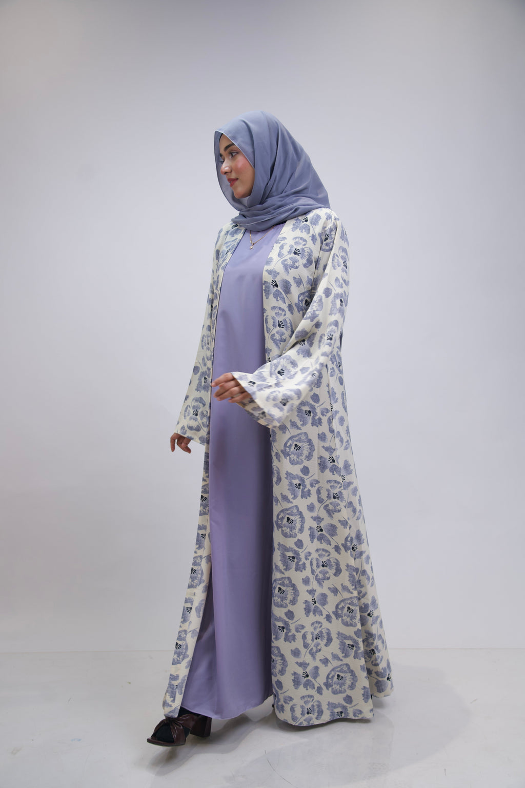 FLORAL PRINTED ABAYAH - LILAC