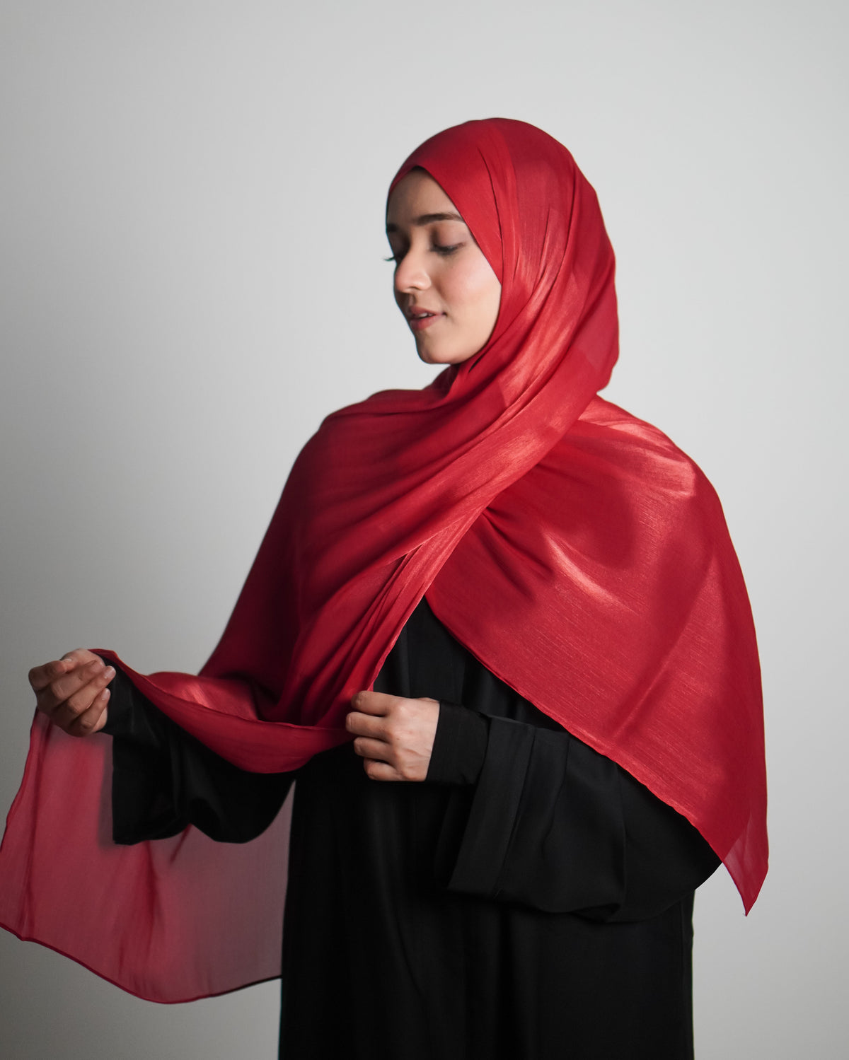 Premium Organza Hijab - Cherry Red