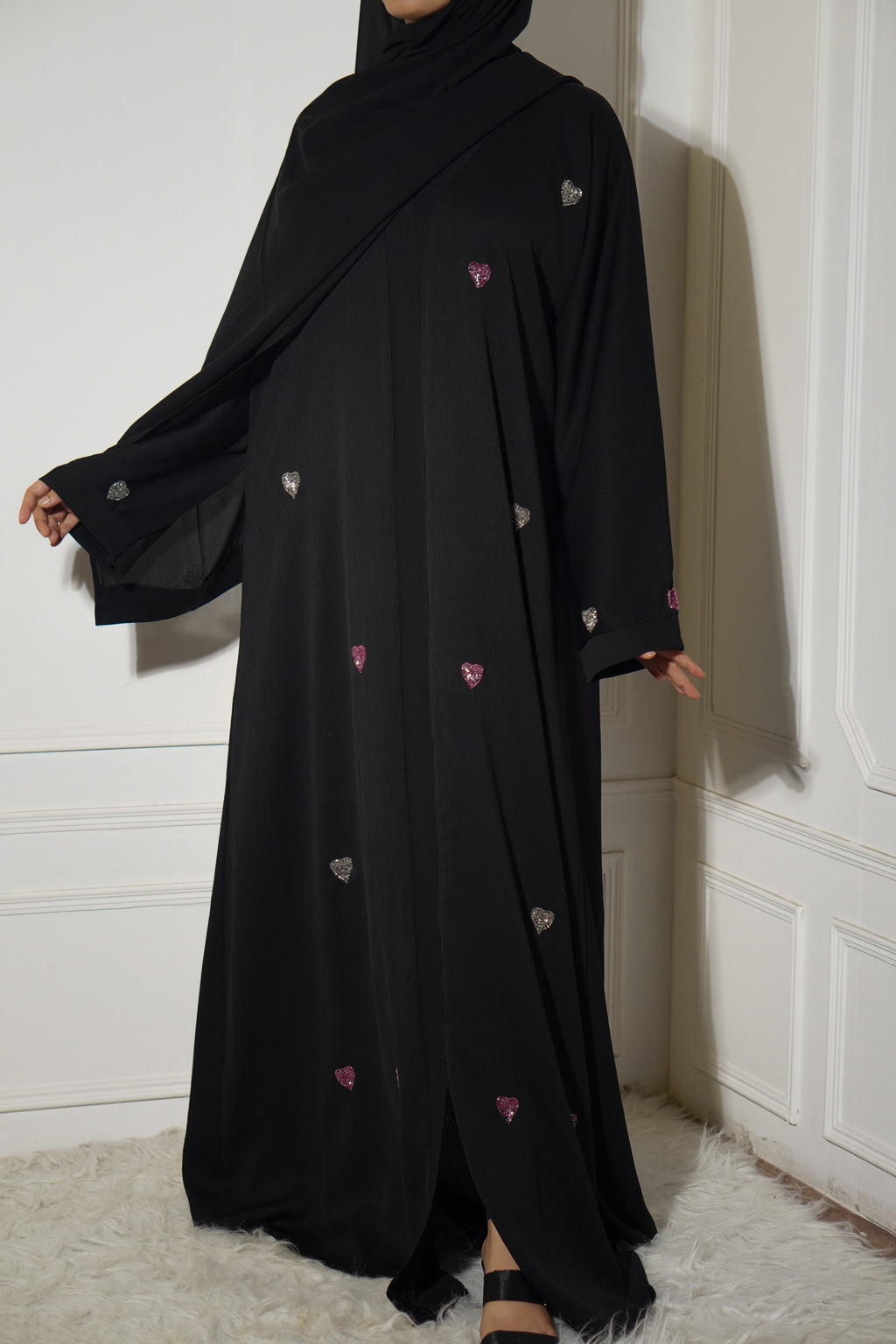 Qalbi Abayah - Pink & Silver