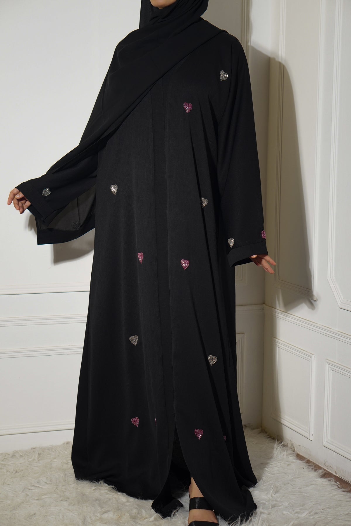 Qalbi Abayah - Pink & Silver